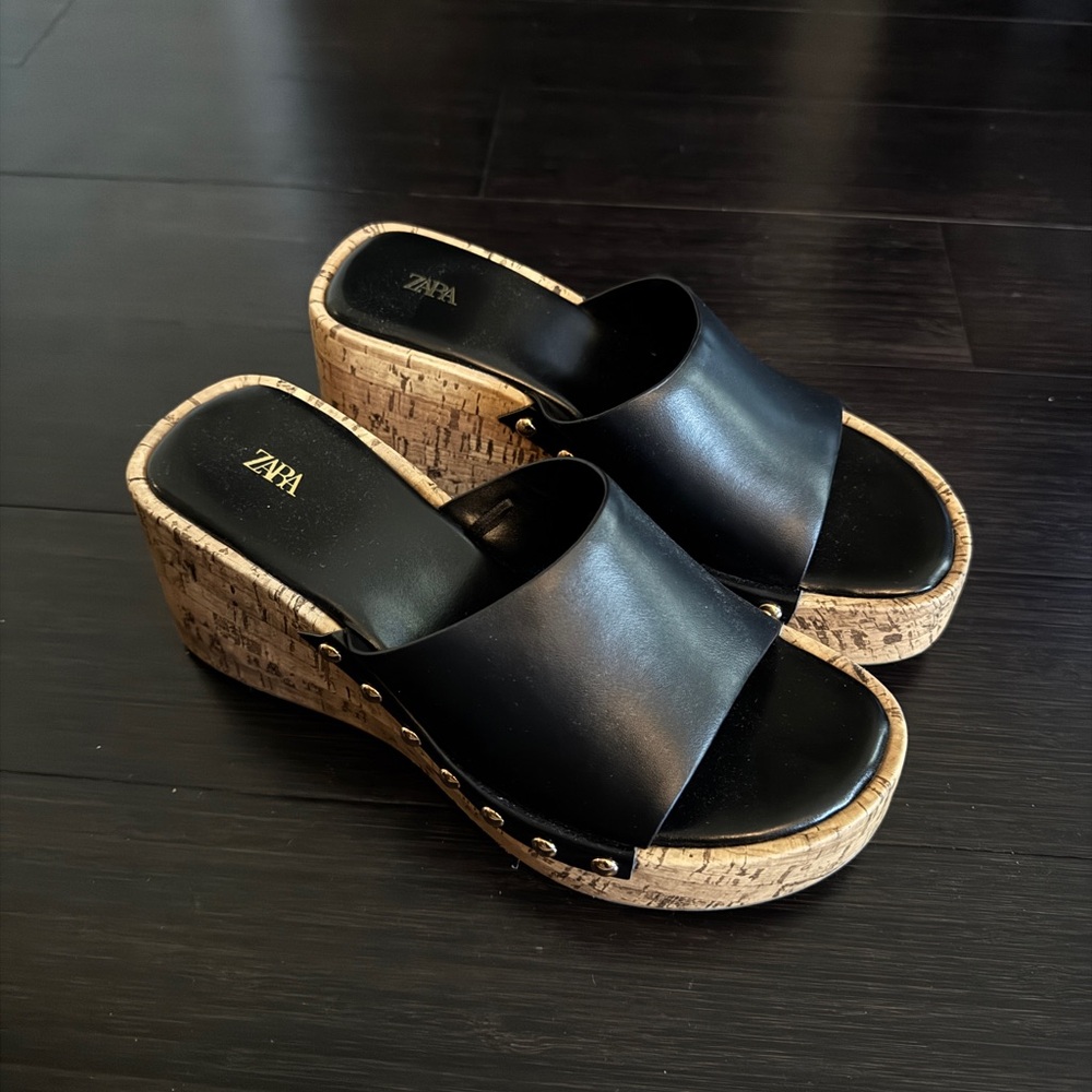 ZARA studded black wedges